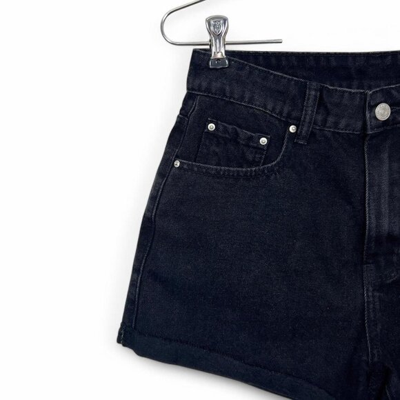 Shein Black Denim Shorts High Waisted With Silver Hardware - Picture 2 of 3